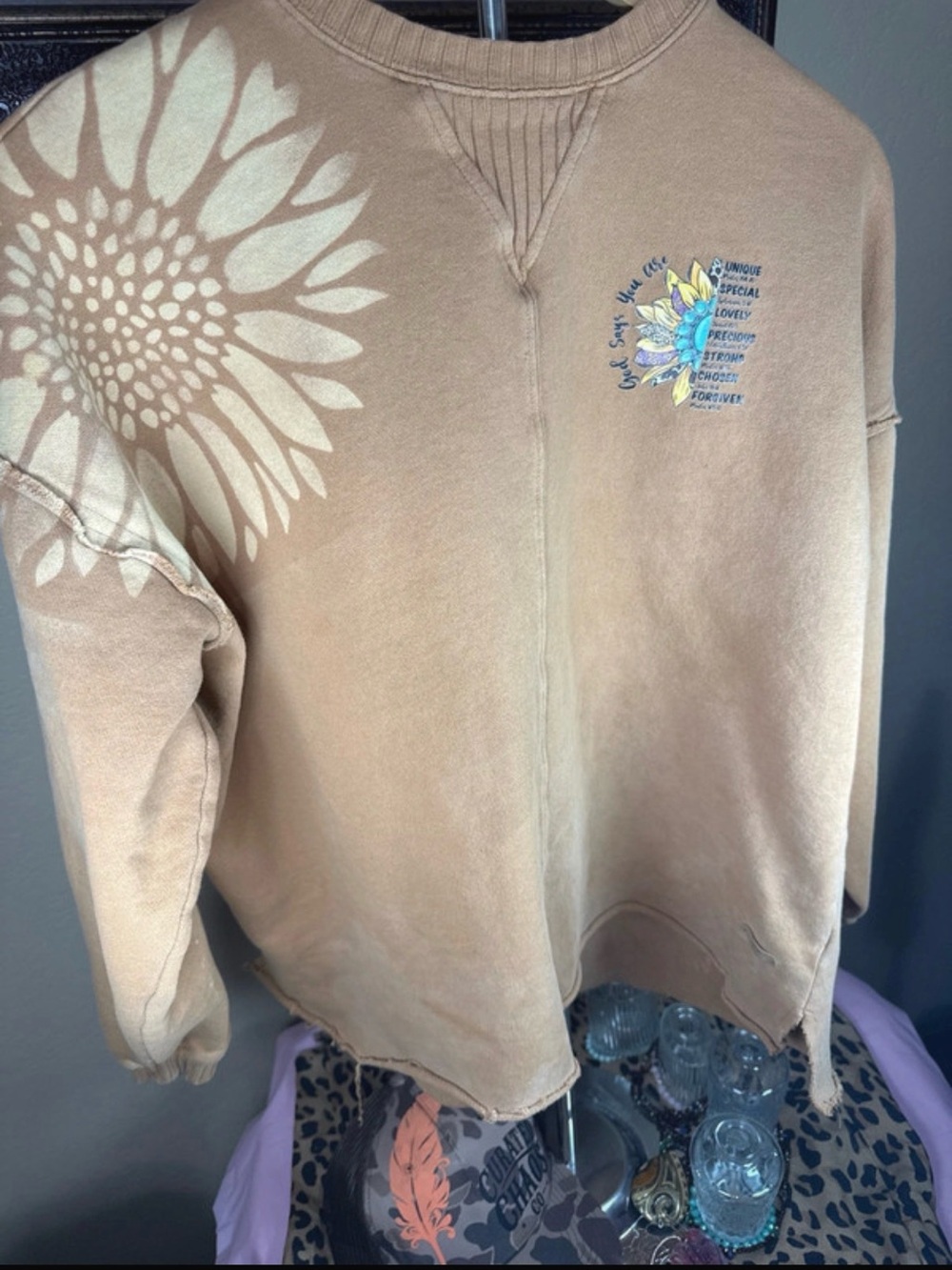 Custom design BKE Tan Crewneck Sweatshirt with Sunflower Graphic
